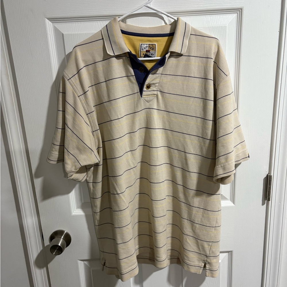 Cutter & Buck Beige Striped Polo Shirt
